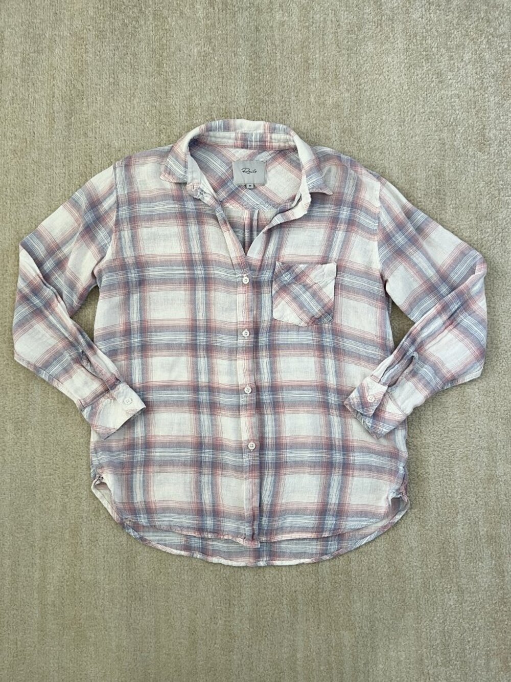 Rails Charli Blue Plaid Button Up Linen Shirt Top XS